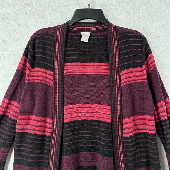 Chicos Cardigan Sweater Womens‎ 1 (MEDIUM) Long Sleeve Striped Pink Open Front - Picture 3 of 16